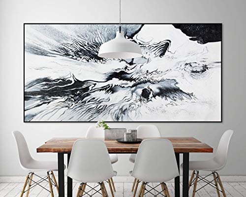 KunstLoft® XXL Gemälde Im Auge des Sturms 200x100cm | original handgemalte Bilder | Abstrakt Sturm Schwarz Weiß XXL | Leinwand-Bild Ölgemälde einteilig groß | Modernes Kunst Ölbild