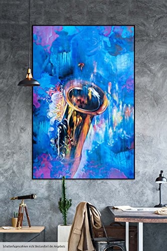 KunstLoft® XXL Gemälde Arcane sax 120x180cm | original handgemalte Bilder | Musik Saxophon Instrument Blau | Leinwand-Bild Ölgemälde einteilig groß | Modernes Kunst Ölbild