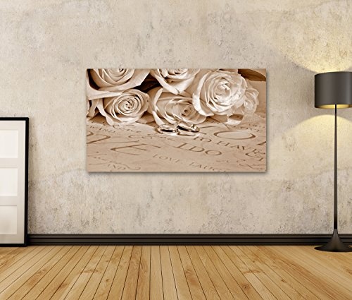 islandburner, Bild auf Leinwand Brautstrauß mit Ringen in Sepia-Tönen. Wandbild Poster Leinwandbild
