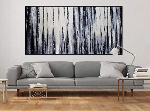 KunstLoft® XXL Gemälde Black and White 200x100cm | original handgemalte Bilder | Abstrakt Schwarz-Weiß | Leinwand-Bild Ölgemälde einteilig groß | Modernes Kunst Ölbild