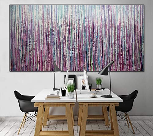 KunstLoft® XXL Gemälde Curtain Falls 200x100cm | original handgemalte Bilder | Abstrakt Lila Blau | Leinwand-Bild Ölgemälde einteilig groß | Modernes Kunst Ölbild