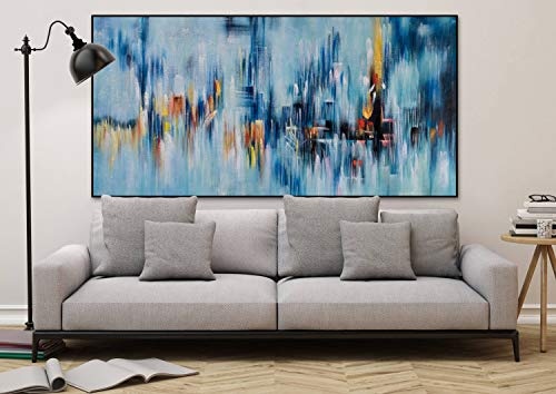 KunstLoft® XXL Gemälde Skyscraper 200x100cm | original handgemalte Bilder | Abstrakt Bunt Blau | Leinwand-Bild Ölgemälde einteilig groß | Modernes Kunst Ölbild