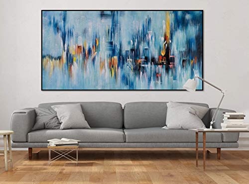 KunstLoft® XXL Gemälde Skyscraper 200x100cm | original handgemalte Bilder | Abstrakt Bunt Blau | Leinwand-Bild Ölgemälde einteilig groß | Modernes Kunst Ölbild