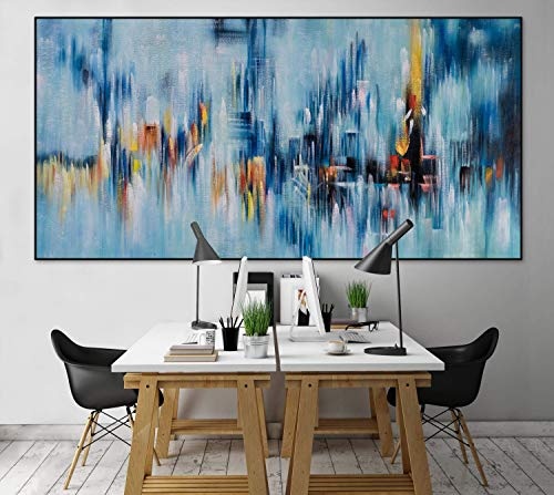 KunstLoft® XXL Gemälde Skyscraper 200x100cm | original handgemalte Bilder | Abstrakt Bunt Blau | Leinwand-Bild Ölgemälde einteilig groß | Modernes Kunst Ölbild