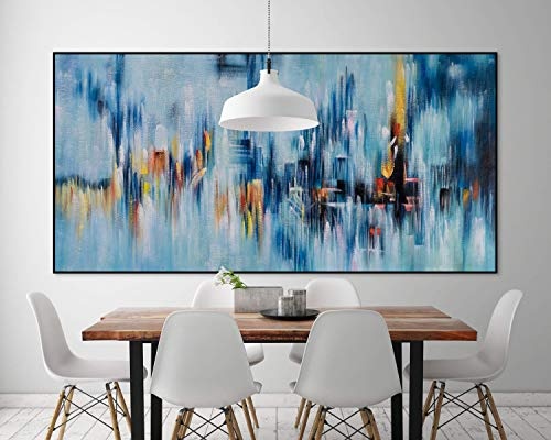 KunstLoft® XXL Gemälde Skyscraper 200x100cm | original handgemalte Bilder | Abstrakt Bunt Blau | Leinwand-Bild Ölgemälde einteilig groß | Modernes Kunst Ölbild