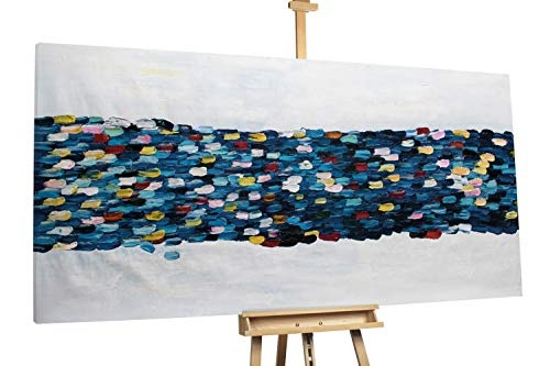 KunstLoft® XXL Gemälde Steiniger Weg 200x100cm | original handgemalte Bilder | Abstrakt Blau Punkte | Leinwand-Bild Ölgemälde einteilig groß | Modernes Kunst Ölbild