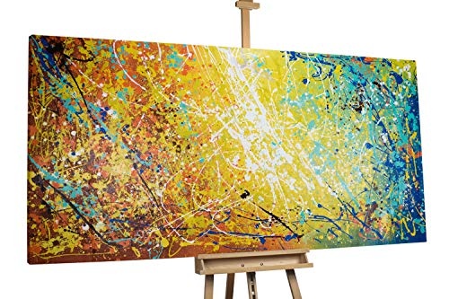 KunstLoft® XXL Gemälde Funkelnde Sterne 200x100cm | original handgemalte Bilder | Abstrakt Punkte Gelb Deko | Leinwand-Bild Ölgemälde einteilig groß | Modernes Kunst Ölbild