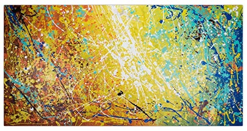 KunstLoft® XXL Gemälde Funkelnde Sterne 200x100cm | original handgemalte Bilder | Abstrakt Punkte Gelb Deko | Leinwand-Bild Ölgemälde einteilig groß | Modernes Kunst Ölbild