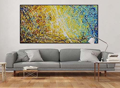 KunstLoft® XXL Gemälde Funkelnde Sterne 200x100cm | original handgemalte Bilder | Abstrakt Punkte Gelb Deko | Leinwand-Bild Ölgemälde einteilig groß | Modernes Kunst Ölbild