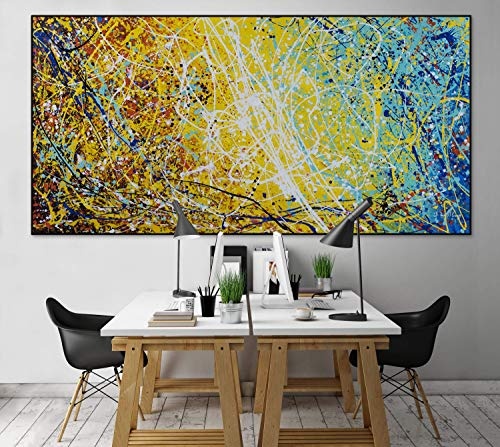 KunstLoft® XXL Gemälde Funkelnde Sterne 200x100cm | original handgemalte Bilder | Abstrakt Punkte Gelb Deko | Leinwand-Bild Ölgemälde einteilig groß | Modernes Kunst Ölbild