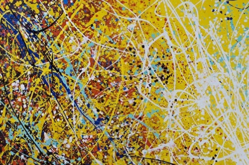 KunstLoft® XXL Gemälde Funkelnde Sterne 200x100cm | original handgemalte Bilder | Abstrakt Punkte Gelb Deko | Leinwand-Bild Ölgemälde einteilig groß | Modernes Kunst Ölbild
