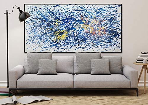 KunstLoft® XXL Gemälde Mind Control 200x100cm | original handgemalte Bilder | Abtrakt Blau Weiß | Leinwand-Bild Ölgemälde einteilig groß | Modernes Kunst Ölbild