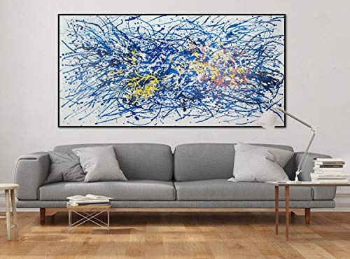 KunstLoft® XXL Gemälde Mind Control 200x100cm | original handgemalte Bilder | Abtrakt Blau Weiß | Leinwand-Bild Ölgemälde einteilig groß | Modernes Kunst Ölbild