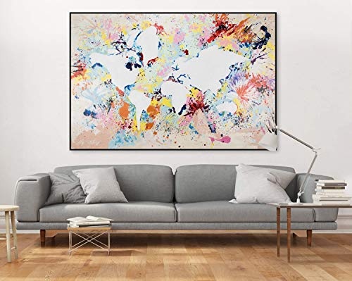 KunstLoft® XXL Gemälde Meer der Farben 180x120cm | original handgemalte Bilder | Weltkarte Abstrakt in Bunt Deko | Leinwand-Bild Ölgemälde einteilig groß | Modernes Kunst Ölbild