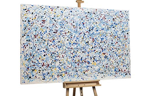 KunstLoft® XXL Gemälde Eisblumen 180x120cm | original handgemalte Bilder | Abstrakte Punkte Blau Mehrfarbig Deko | Leinwand-Bild Ölgemälde einteilig groß | Modernes Kunst Ölbild