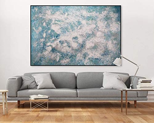 KunstLoft® XXL Gemälde Icy Pleasure 180x120cm | original handgemalte Bilder | Deko Abstrakt Wasser Weiß & Blau | Leinwand-Bild Ölgemälde einteilig groß | Modernes Kunst Ölbild