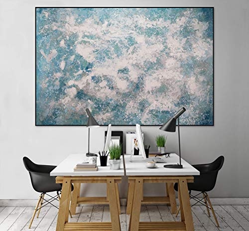 KunstLoft® XXL Gemälde Icy Pleasure 180x120cm | original handgemalte Bilder | Deko Abstrakt Wasser Weiß & Blau | Leinwand-Bild Ölgemälde einteilig groß | Modernes Kunst Ölbild