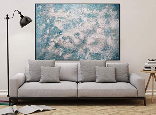 KunstLoft® XXL Gemälde Icy Pleasure 180x120cm | original handgemalte Bilder | Deko Abstrakt Wasser Weiß & Blau | Leinwand-Bild Ölgemälde einteilig groß | Modernes Kunst Ölbild