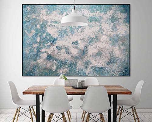 KunstLoft® XXL Gemälde Icy Pleasure 180x120cm | original handgemalte Bilder | Deko Abstrakt Wasser Weiß & Blau | Leinwand-Bild Ölgemälde einteilig groß | Modernes Kunst Ölbild