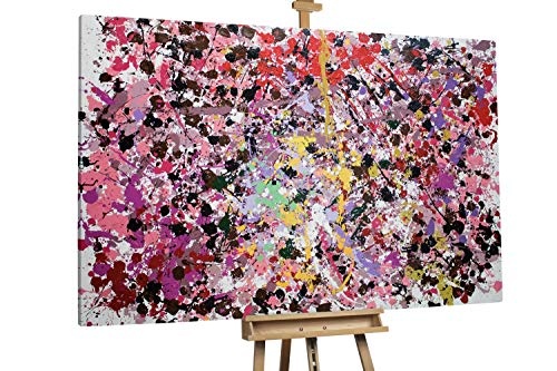 KunstLoft® XXL Gemälde Rosige Zeiten 180x120cm | original handgemalte Bilder | Abstrakt Tupfer Rosa Deko | Leinwand-Bild Ölgemälde einteilig groß | Modernes Kunst Ölbild