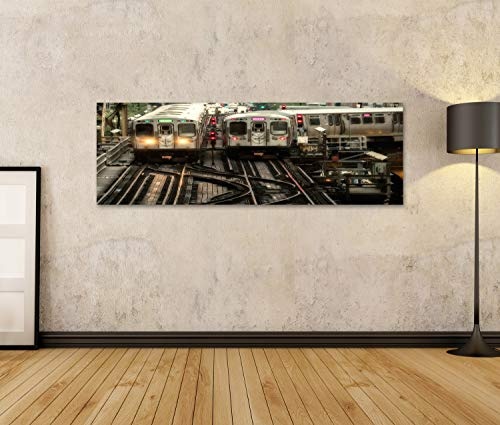 Bild Bilder auf Leinwand Train on elevated tracks within buildings at the Loop, Chicago City Center - Sepia Glow Artistic Effect - Chicago, Illinois, USA Wandbild, Poster, Leinwandbild PLX-Pano-DE6