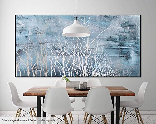 KunstLoft XXL Gemälde Wandernder Wind 200x100cm | Original handgemalte Bilder | Bäume Petrol Weiß Grau | Leinwand-Bild Ölgemälde Einteilig groß | Modernes Kunst Ölbild