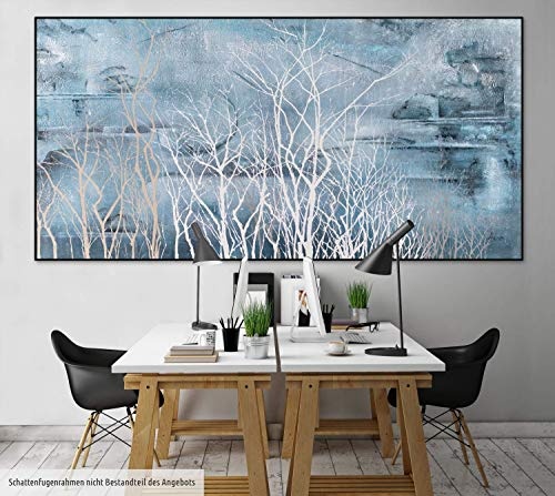 KunstLoft XXL Gemälde Wandernder Wind 200x100cm | Original handgemalte Bilder | Bäume Petrol Weiß Grau | Leinwand-Bild Ölgemälde Einteilig groß | Modernes Kunst Ölbild