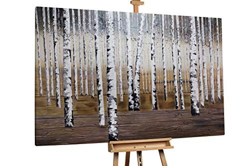 KunstLoft® XXL Gemälde Chor der Birken 140x120cm | original handgemalte Bilder | Bäume Weiß Braun Wald XXL | Leinwand-Bild Ölgemälde einteilig groß | Modernes Kunst Ölbild