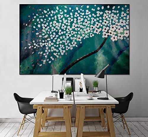 KunstLoft® XXL Gemälde Märchenreise 180x120cm | original handgemalte Bilder | Abstrakt Baum Blüte Weiß Blau | Leinwand-Bild Ölgemälde einteilig groß | Modernes Kunst Ölbild