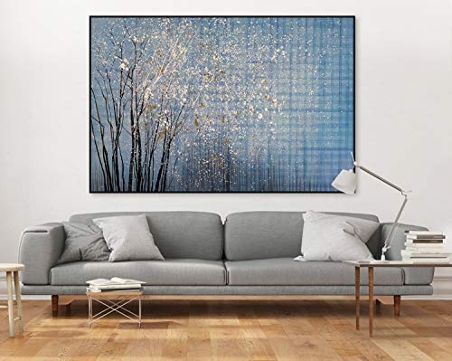 KunstLoft® XXL Gemälde Sternennacht 180x120cm | original handgemalte Bilder | Baum Abstrakt Blau Grau | Leinwand-Bild Ölgemälde einteilig groß | Modernes Kunst Ölbild