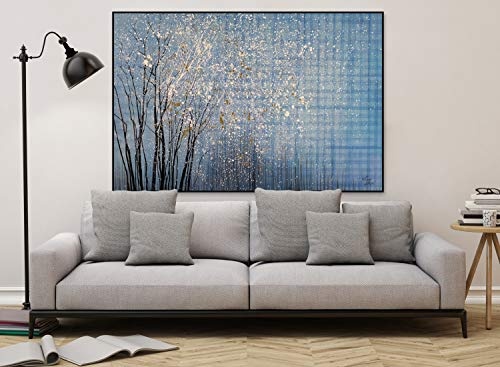 KunstLoft® XXL Gemälde Sternennacht 180x120cm | original handgemalte Bilder | Baum Abstrakt Blau Grau | Leinwand-Bild Ölgemälde einteilig groß | Modernes Kunst Ölbild