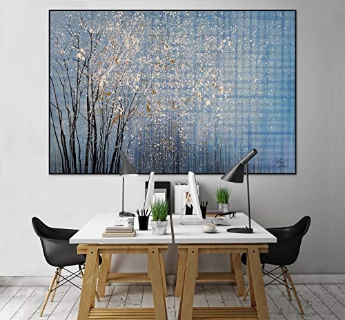 KunstLoft® XXL Gemälde Sternennacht 180x120cm | original handgemalte Bilder | Baum Abstrakt Blau Grau | Leinwand-Bild Ölgemälde einteilig groß | Modernes Kunst Ölbild