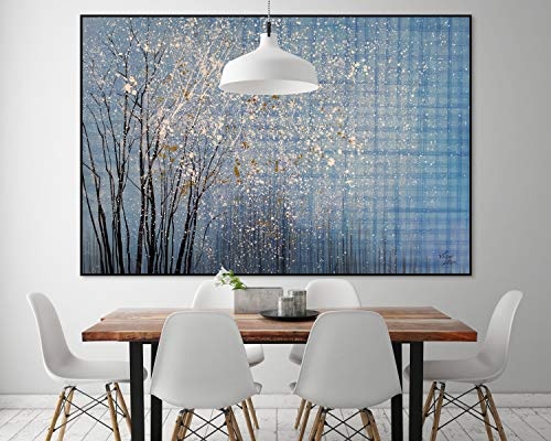 KunstLoft® XXL Gemälde Sternennacht 180x120cm | original handgemalte Bilder | Baum Abstrakt Blau Grau | Leinwand-Bild Ölgemälde einteilig groß | Modernes Kunst Ölbild