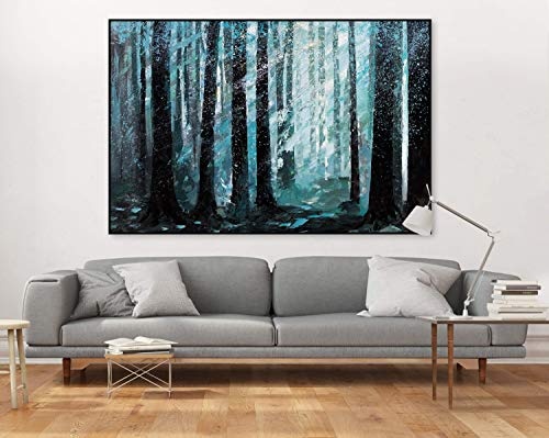 KunstLoft® XXL Gemälde Stürmische Nacht 180x120cm | original handgemalte Bilder | Wald Bäume Schwarz Türkis | Leinwand-Bild Ölgemälde einteilig groß | Modernes Kunst Ölbild