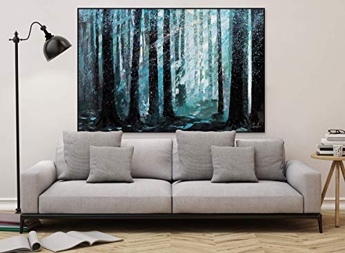 KunstLoft® XXL Gemälde Stürmische Nacht 180x120cm | original handgemalte Bilder | Wald Bäume Schwarz Türkis | Leinwand-Bild Ölgemälde einteilig groß | Modernes Kunst Ölbild