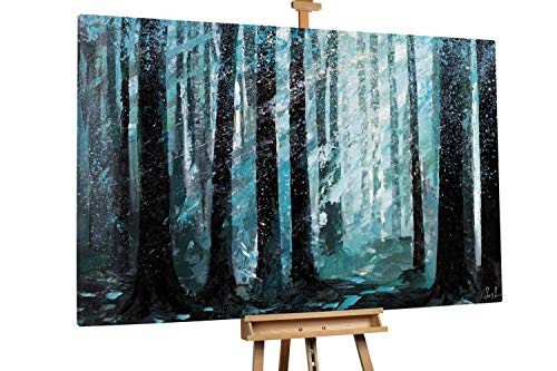 KunstLoft® XXL Gemälde Stürmische Nacht 180x120cm | original handgemalte Bilder | Wald Bäume Schwarz Türkis | Leinwand-Bild Ölgemälde einteilig groß | Modernes Kunst Ölbild