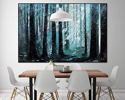 KunstLoft® XXL Gemälde Stürmische Nacht 180x120cm | original handgemalte Bilder | Wald Bäume Schwarz Türkis | Leinwand-Bild Ölgemälde einteilig groß | Modernes Kunst Ölbild