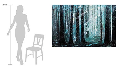 KunstLoft® XXL Gemälde Stürmische Nacht 180x120cm | original handgemalte Bilder | Wald Bäume Schwarz Türkis | Leinwand-Bild Ölgemälde einteilig groß | Modernes Kunst Ölbild