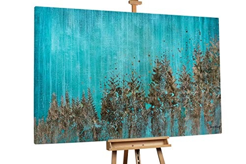KunstLoft® XXL Gemälde Golden Harvest 180x120cm | original handgemalte Bilder | Abstrakt Bäume Grün Gold | Leinwand-Bild Ölgemälde einteilig groß | Modernes Kunst Ölbild