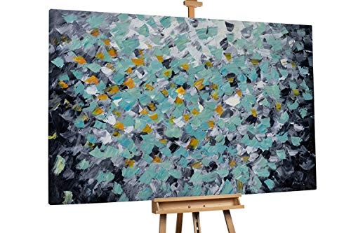 KunstLoft® XXL Gemälde Rascheln der Bäume 180x120cm | original handgemalte Bilder | Blätter Abstrakt Türkis Blau | Leinwand-Bild Ölgemälde einteilig groß | Modernes Kunst Ölbild