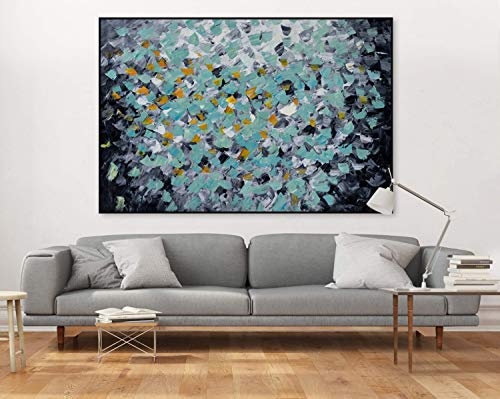 KunstLoft® XXL Gemälde Rascheln der Bäume 180x120cm | original handgemalte Bilder | Blätter Abstrakt Türkis Blau | Leinwand-Bild Ölgemälde einteilig groß | Modernes Kunst Ölbild