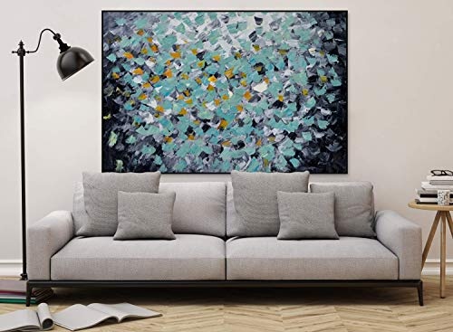 KunstLoft® XXL Gemälde Rascheln der Bäume 180x120cm | original handgemalte Bilder | Blätter Abstrakt Türkis Blau | Leinwand-Bild Ölgemälde einteilig groß | Modernes Kunst Ölbild