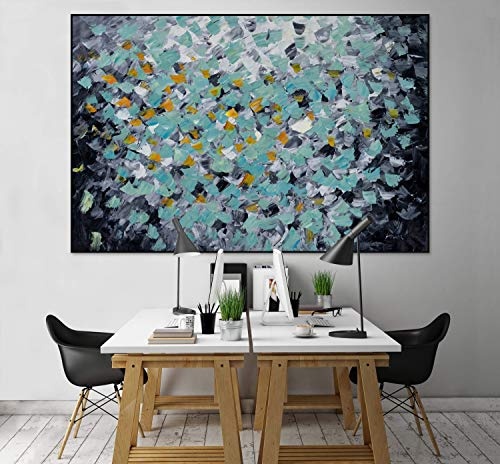 KunstLoft® XXL Gemälde Rascheln der Bäume 180x120cm | original handgemalte Bilder | Blätter Abstrakt Türkis Blau | Leinwand-Bild Ölgemälde einteilig groß | Modernes Kunst Ölbild