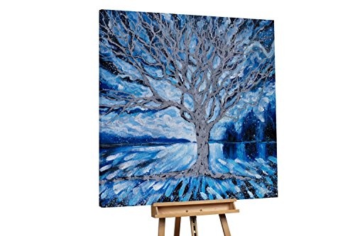 KunstLoft XXL Gemälde Geliebter Baum 150x150cm | Original handgemalte Bilder | Baum Grau Blau Weiß | Leinwand-Bild Ölfarbegemälde Einteilig groß | Modernes Kunst Ölfarbebild