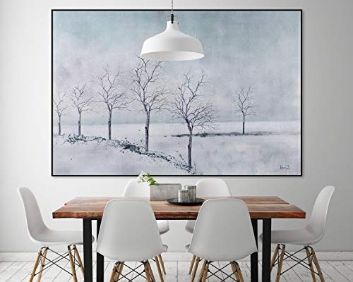 KunstLoft® XXL Gemälde Winterschlaf der Bäume 180x120cm | original handgemalte Bilder | Modern Bäume Winter Weiß | Leinwand-Bild Ölgemälde einteilig groß | Modernes Kunst Ölbild