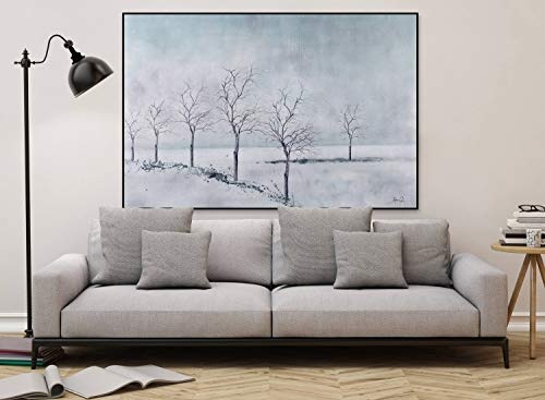 KunstLoft® XXL Gemälde Winterschlaf der Bäume 180x120cm | original handgemalte Bilder | Modern Bäume Winter Weiß | Leinwand-Bild Ölgemälde einteilig groß | Modernes Kunst Ölbild