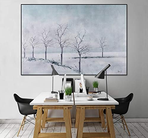 KunstLoft® XXL Gemälde Winterschlaf der Bäume 180x120cm | original handgemalte Bilder | Modern Bäume Winter Weiß | Leinwand-Bild Ölgemälde einteilig groß | Modernes Kunst Ölbild