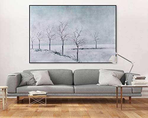 KunstLoft® XXL Gemälde Winterschlaf der Bäume 180x120cm | original handgemalte Bilder | Modern Bäume Winter Weiß | Leinwand-Bild Ölgemälde einteilig groß | Modernes Kunst Ölbild