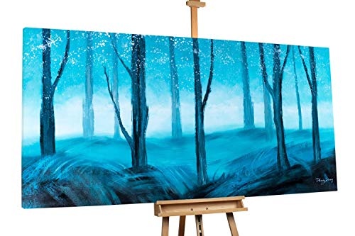 KunstLoft XXL Gemälde Dunkles Paradies 200x100cm | Original handgemalte Bilder | Modern Bäume Wald Blau | Leinwand-Bild Ölgemälde Einteilig groß | Modernes Kunst Ölbild