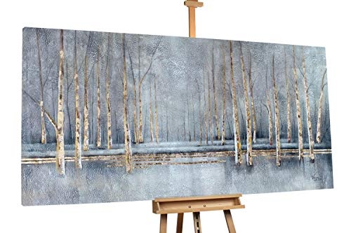 KunstLoft XXL Gemälde Glänzender Winter 200x100cm | Original handgemalte Bilder | Bäume Grau Weiß Gold | Leinwand-Bild Ölgemälde Einteilig groß | Modernes Kunst Ölbild